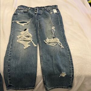 GAP Blue Straight Leg Jeans with Distressed Details